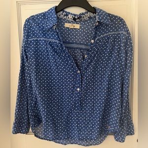 Hollister Cotton Blue Polka Dot Button Down Blouse Junior Medium